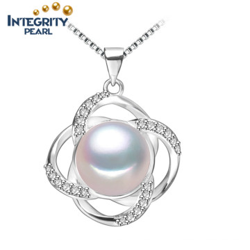 AAA Fashion Freshwater Pearl Pendant 9-10mm Semi Round White Pearl Pendant Necklace